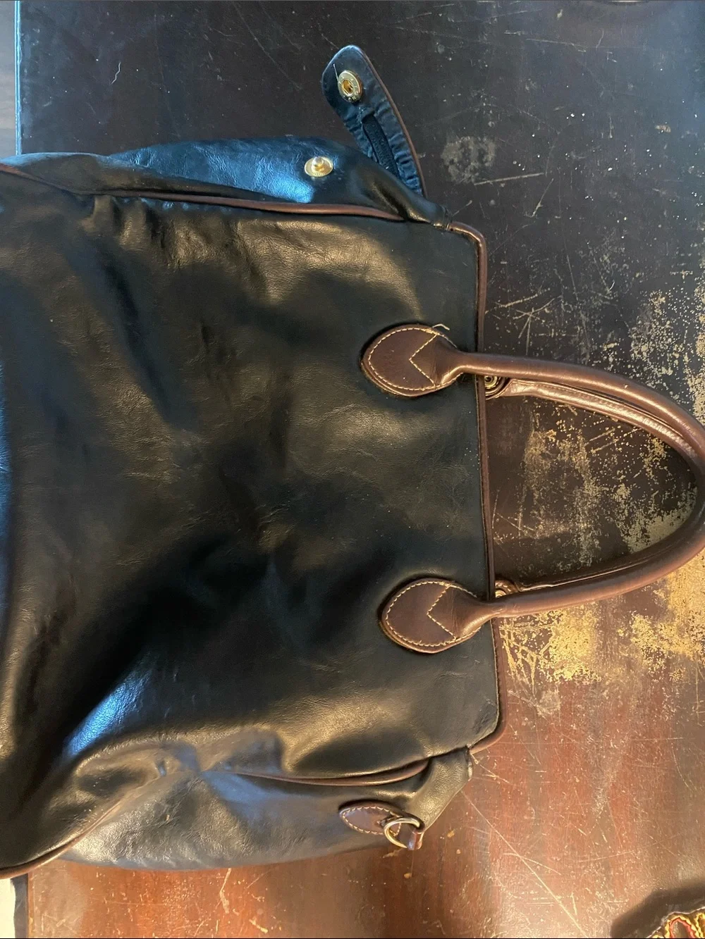 Capezio Black Doctor Satchel Bag Brown Trim Top Handle Crossbody Purse